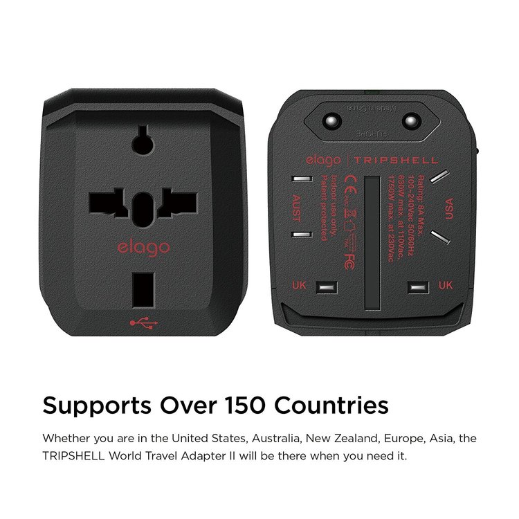 Tripshell World Travel Adapter with Dual USB Charger.
