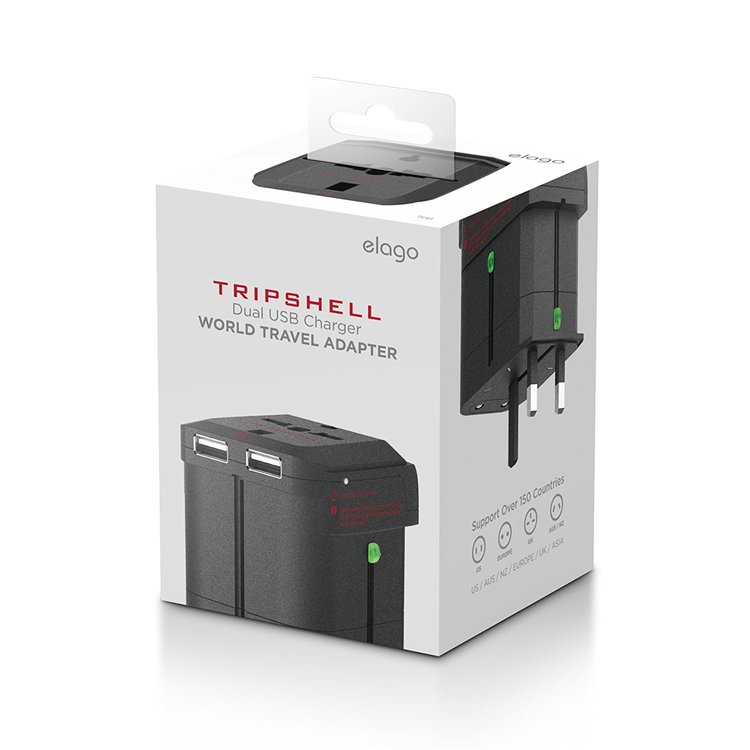 Tripshell World Travel Adapter with Dual USB Charger.