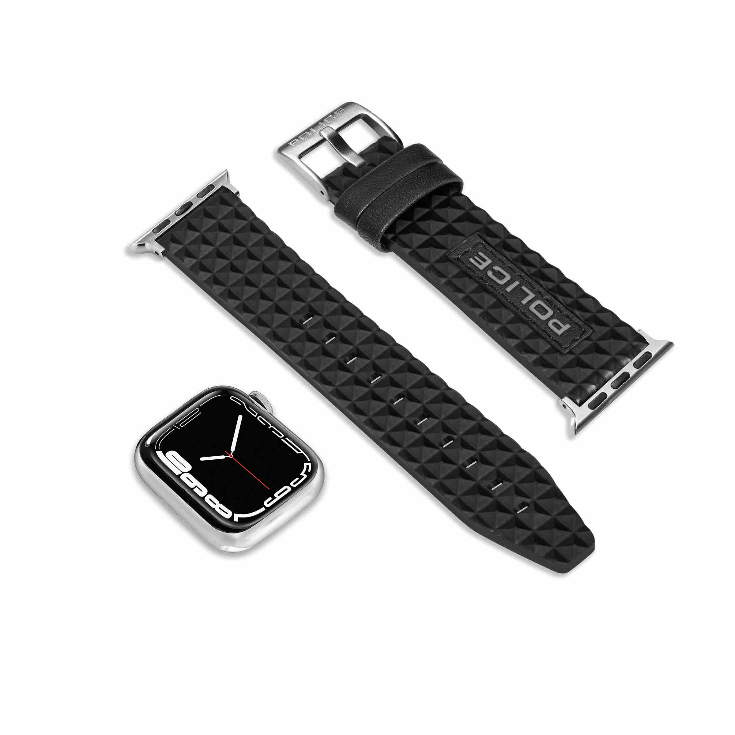 Police Apple Watch Ultra/45/44/42mm, Smart Watch 22mm Pyramid Leather SS Strap