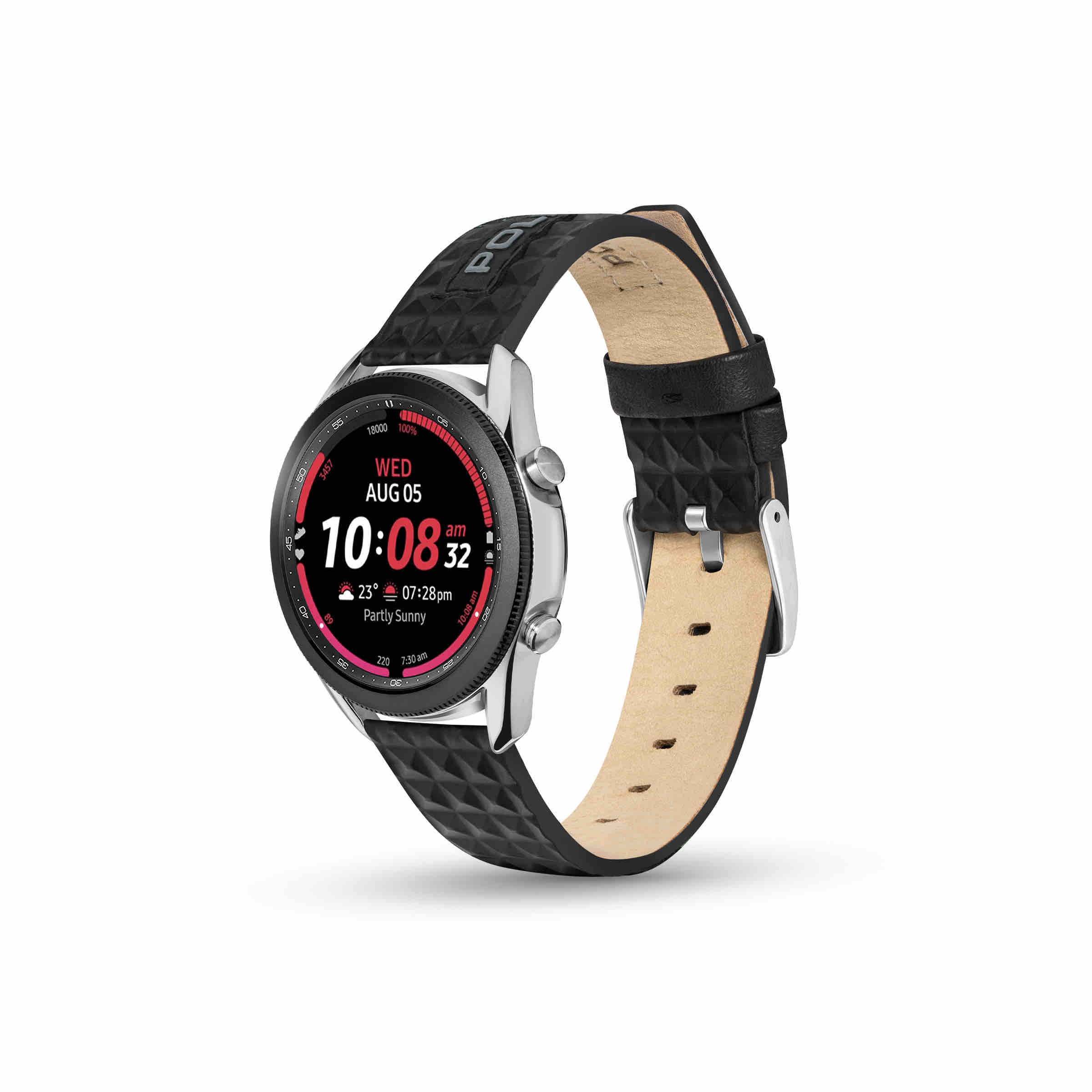 Police Apple Watch Ultra/45/44/42mm, Smart Watch 22mm Pyramid Leather SS Strap