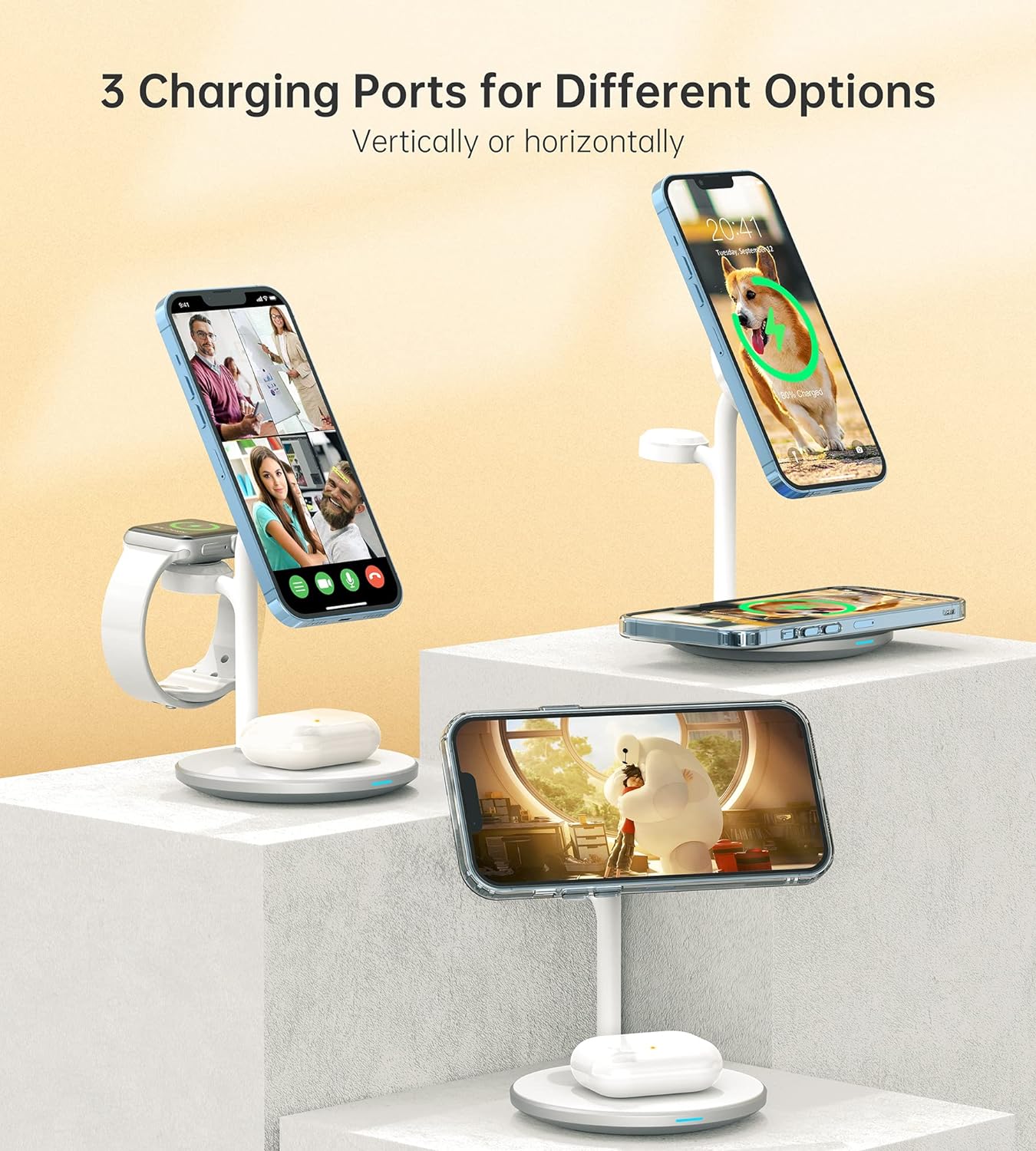 Choetech 3in1 Magnetic Wireless Charger Station for iPhone 12/13 Series,AirPods Pro with iWatch Holder