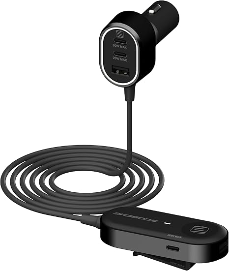Scosche 100W Multi Port Travel Car Charging Hub 6 Port - Front & Back Seat USB-C & USB-A Charger