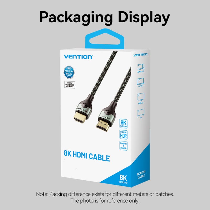 Vention Cotton Braided Ultra Thin HDMI-A Male to Male HD Cable 8K 1M Aluminum Alloy Type