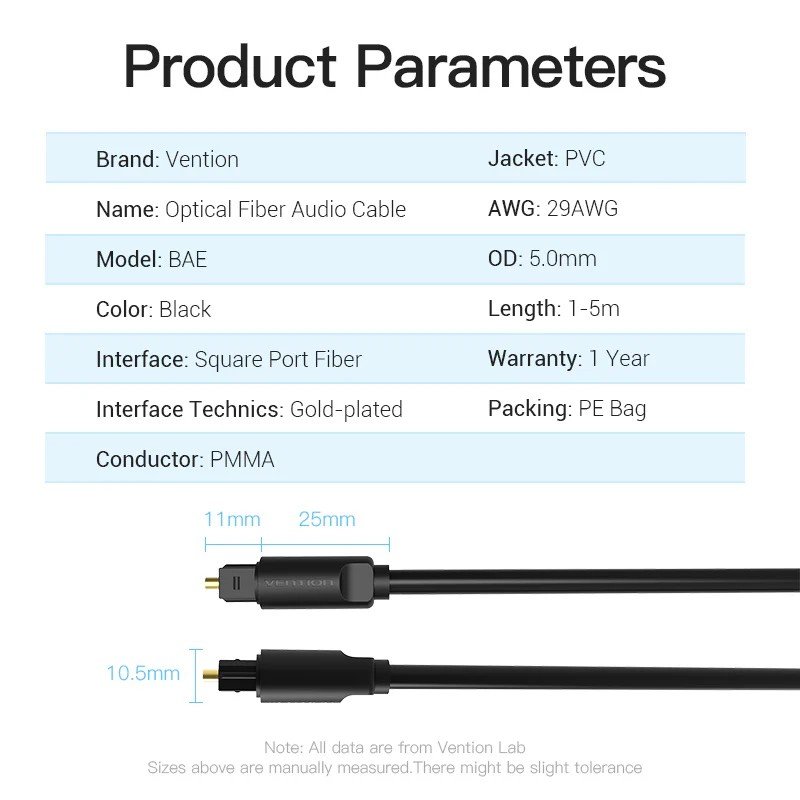 Vention Optical Fiber Audio Cable 1.5M