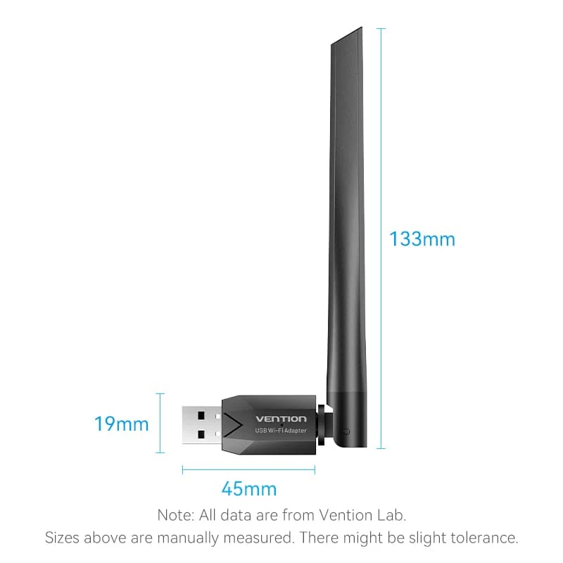 Vention AC650 USB Wi-Fi Dual Band Network Adapter With High Gain Antenna