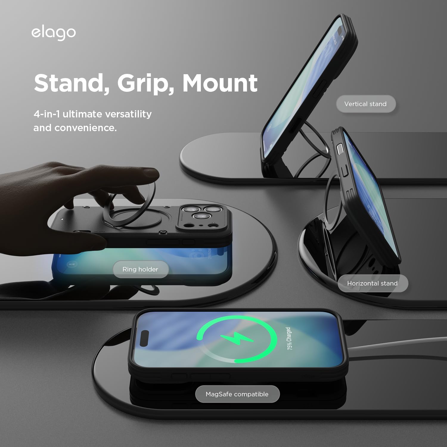 Elago iPhone 17 Pro Magnetic Armor Ring Stand Case (Capture Key Included & Full Camera Cover)