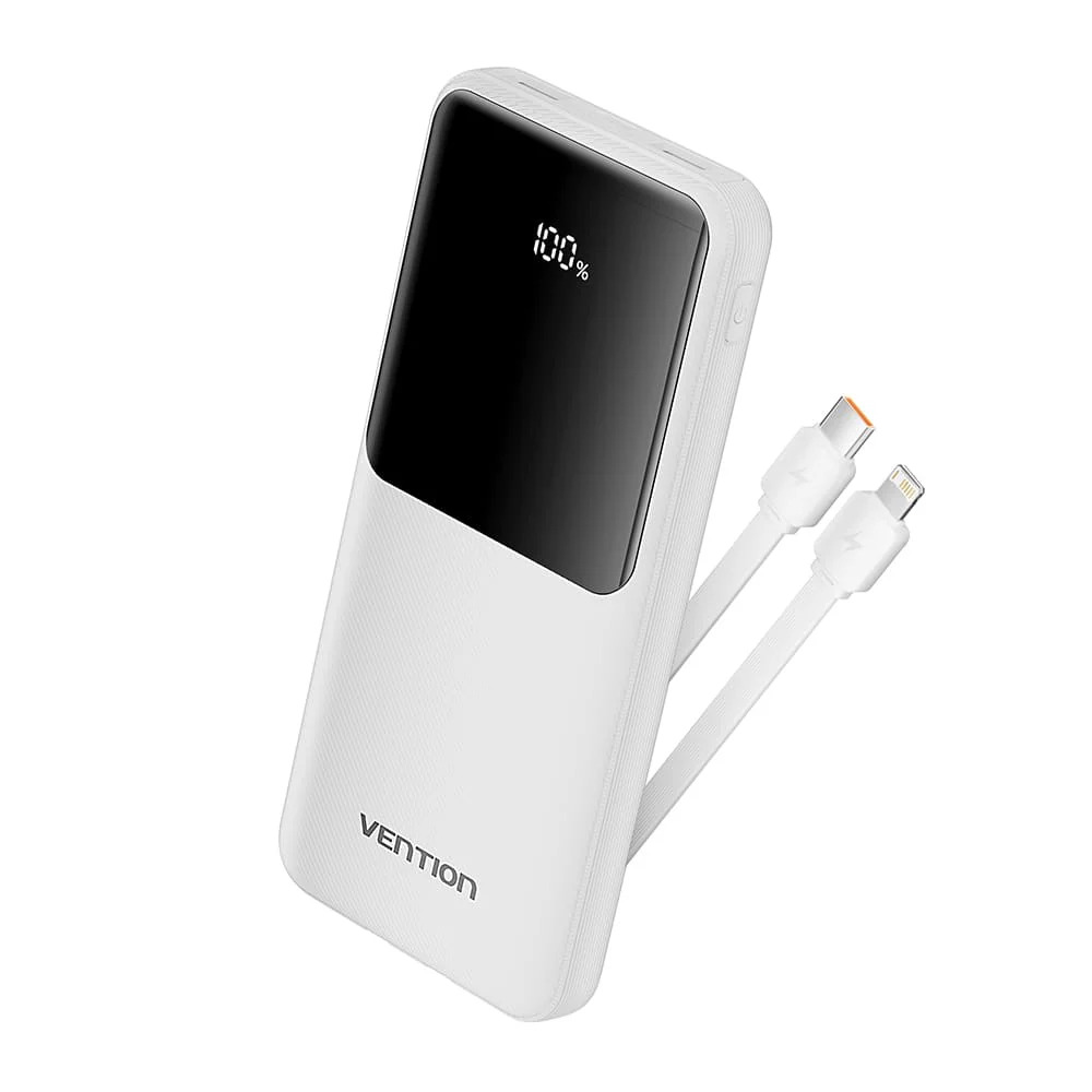 Vention Power Bank 10000mAh (Micro-USB + USB-C + USB-A + USB-A) with Built-in USB-C and Lightning Cables 22.5W