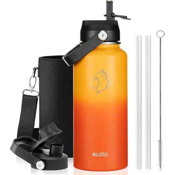 Buzio Duet Series Water Bottle with 2 Lids and Sleeve 1L