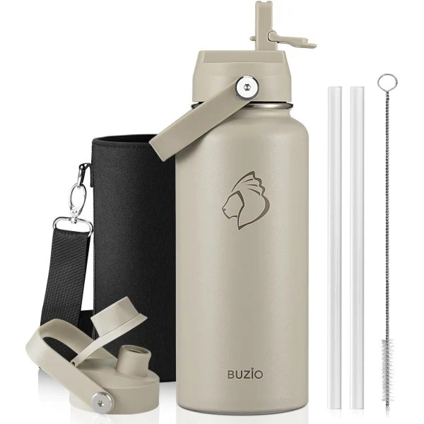 Buzio Duet Series Water Bottle with 2 Lids and Sleeve 1L