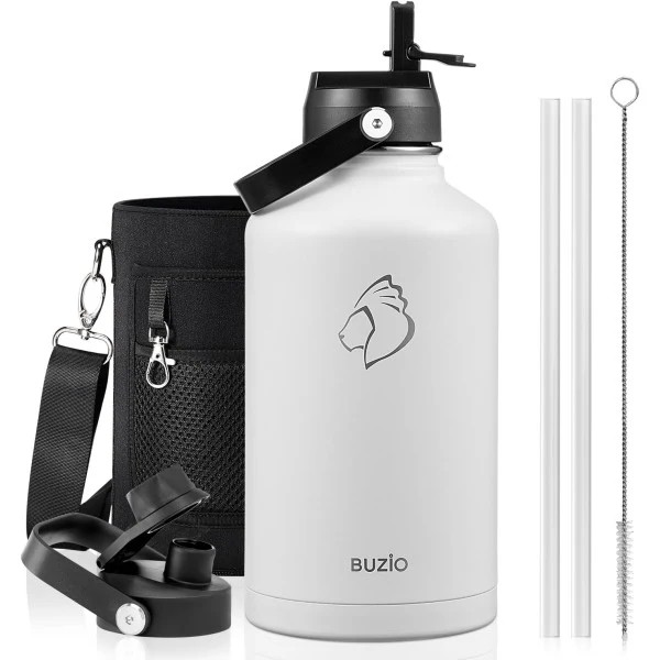 Buzio Duet Series Water Bottle with 2 Lids and Sleeve 1.9L