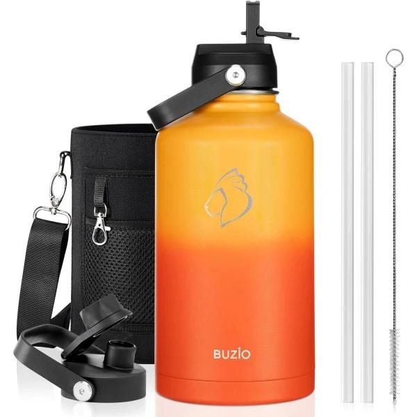 Buzio Duet Series Water Bottle with 2 Lids and Sleeve 1.9L