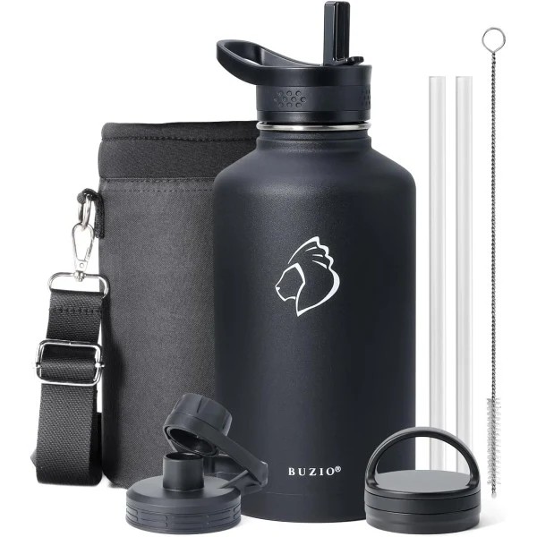 Buzio Trio Series Water Bottle with 3 Lids and Sleev 1.9L