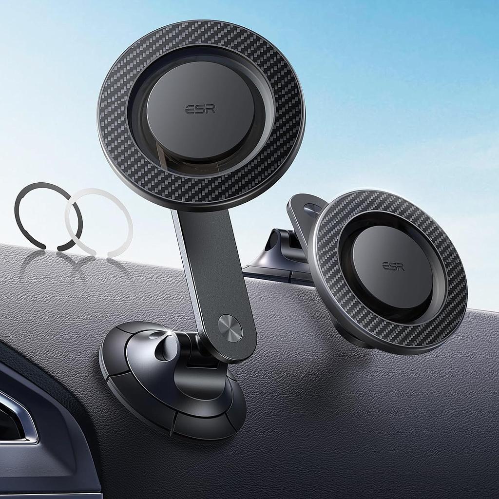 ESR mini Dashboard Phone Mount (Magsafe) Black Carbon Fiber with Magnetic Rings