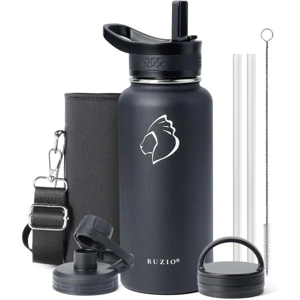 Buzio Trio Series Water Bottle with 3 Lids and Sleeve 1L
