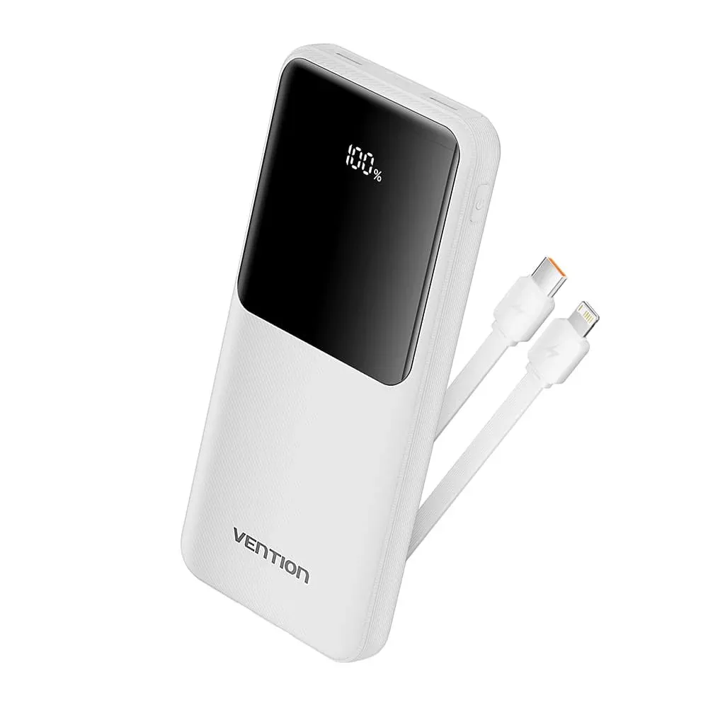 Vention Power Bank 10000mAh (Micro-USB + USB-C + USB-A + USB-A) with Built-in USB-C and Lightning Cables 22.5W