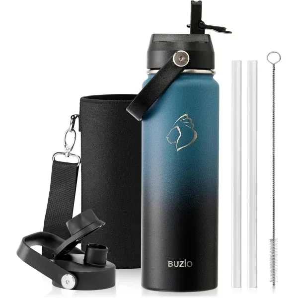 [X004ONY33Z] Buzio Duet Series Water Bottle with 2 Lids and Sleeve 650ML (Indigo Crush)