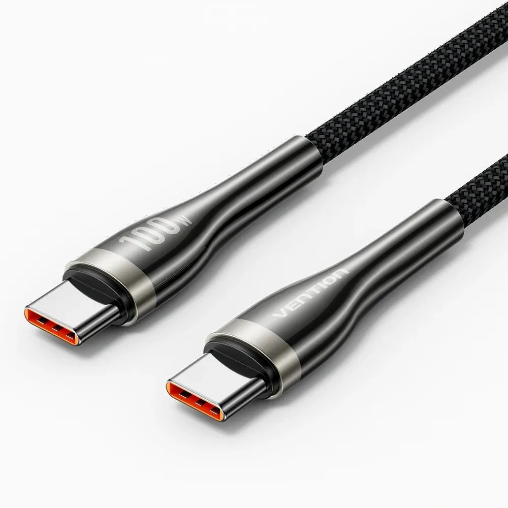 [CTXBAV] Vention Nylon Braided USB 2.0 C Male to C Male 5A Cable 1.2M Black Zinc Alloy Type