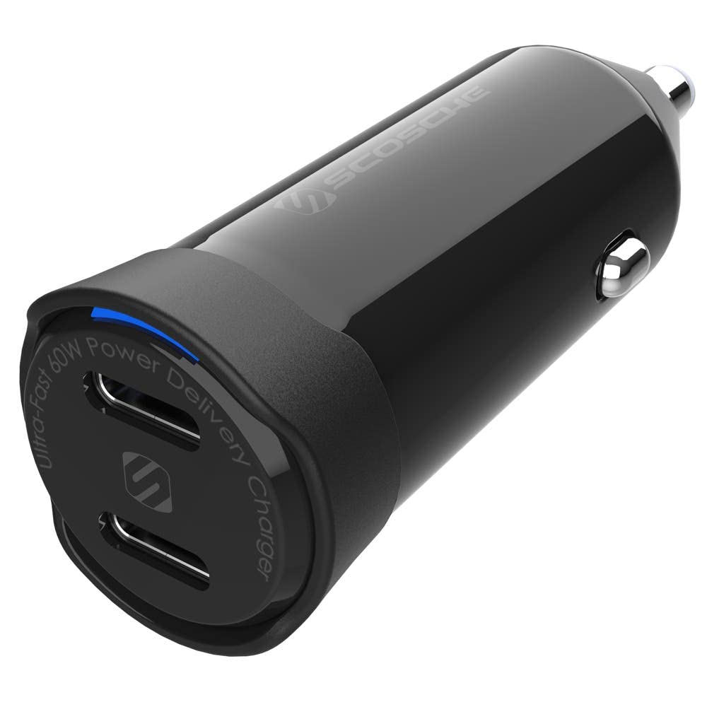 [CPDCC60-SP] Scosche Powervolt 60W Certified Dual Usb Type-C + Type-C Fast Car Charger Power Delivery 3.0 With Pps For  Smartphones Usb-C Devices - Black