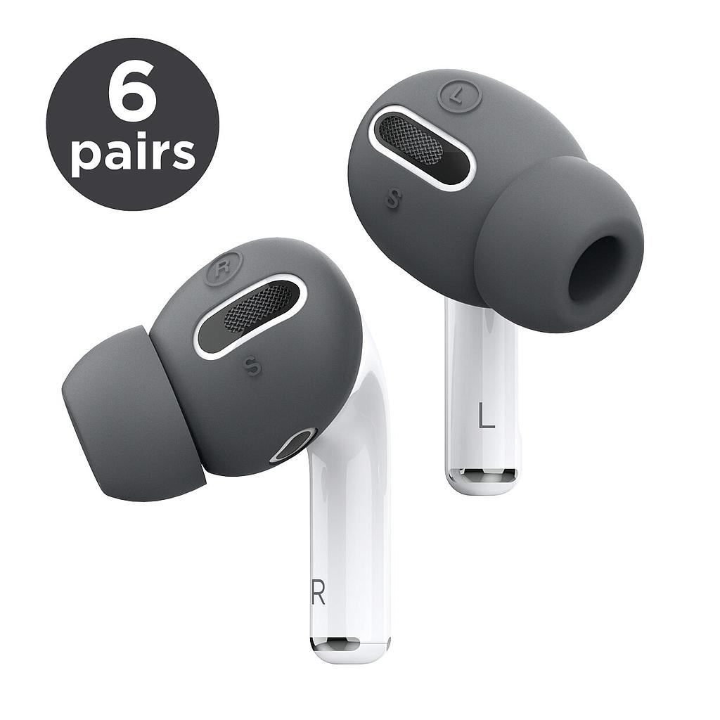 [EAPP-BUDSBA-DGY] Elago AirPods Pro EarBuds Cover Plus With Integrated Tips -6 Pairs: 2 Large + 2 Medium + 2 Small (Dark grey)