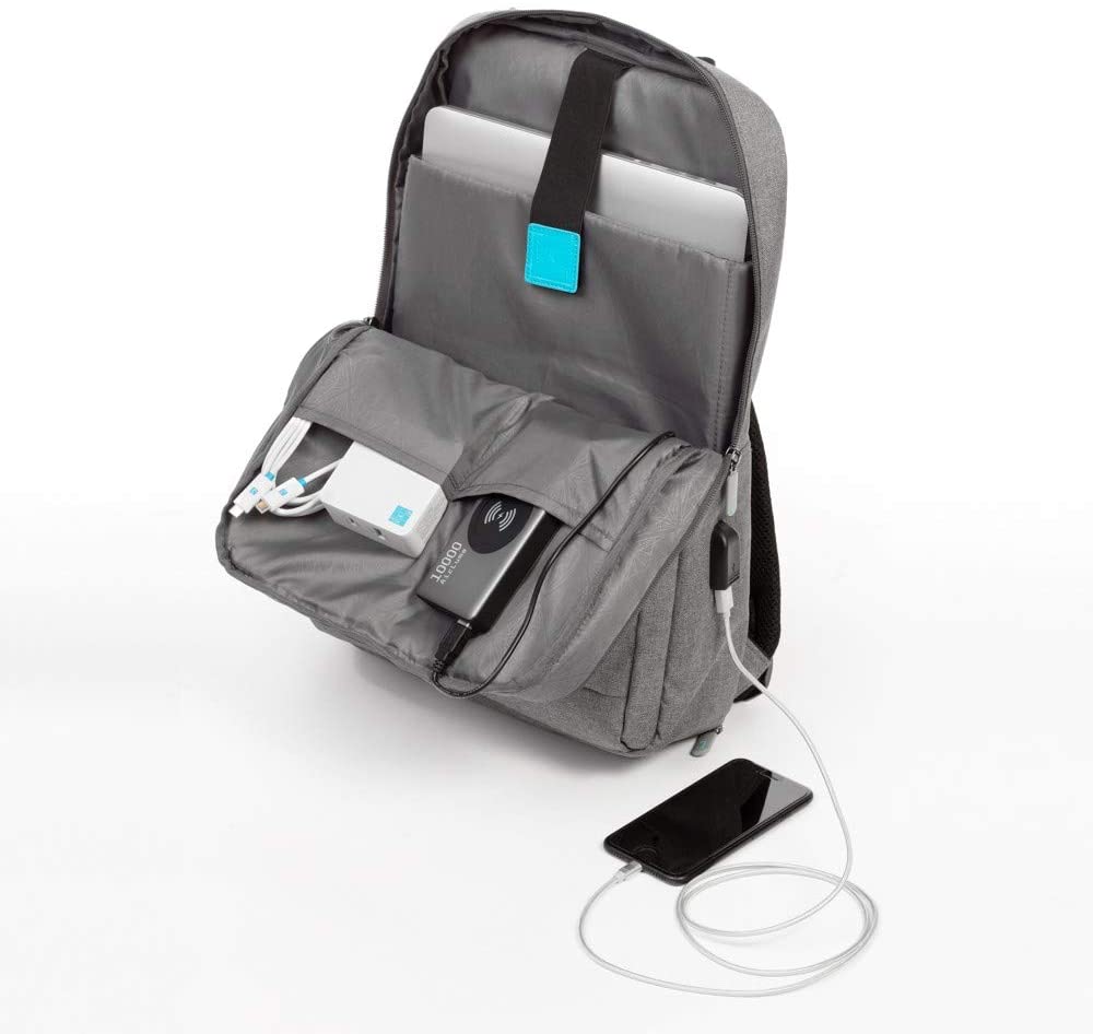 Juku Backpack for up to 15.6 in. laptop - Integrated External Charging Port & Cable - Grey Polyester