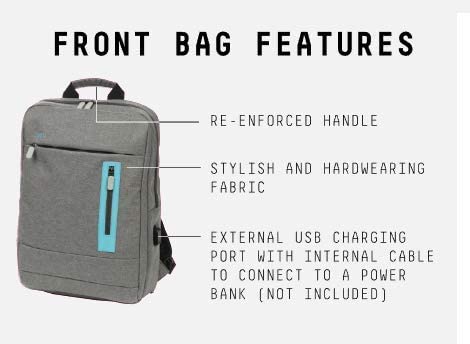 Juku Backpack for up to 15.6 in. laptop - Integrated External Charging Port & Cable - Grey Polyester