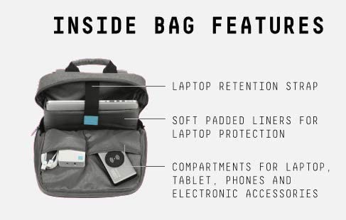 Juku Backpack for up to 15.6 in. laptop - Integrated External Charging Port & Cable - Grey Polyester