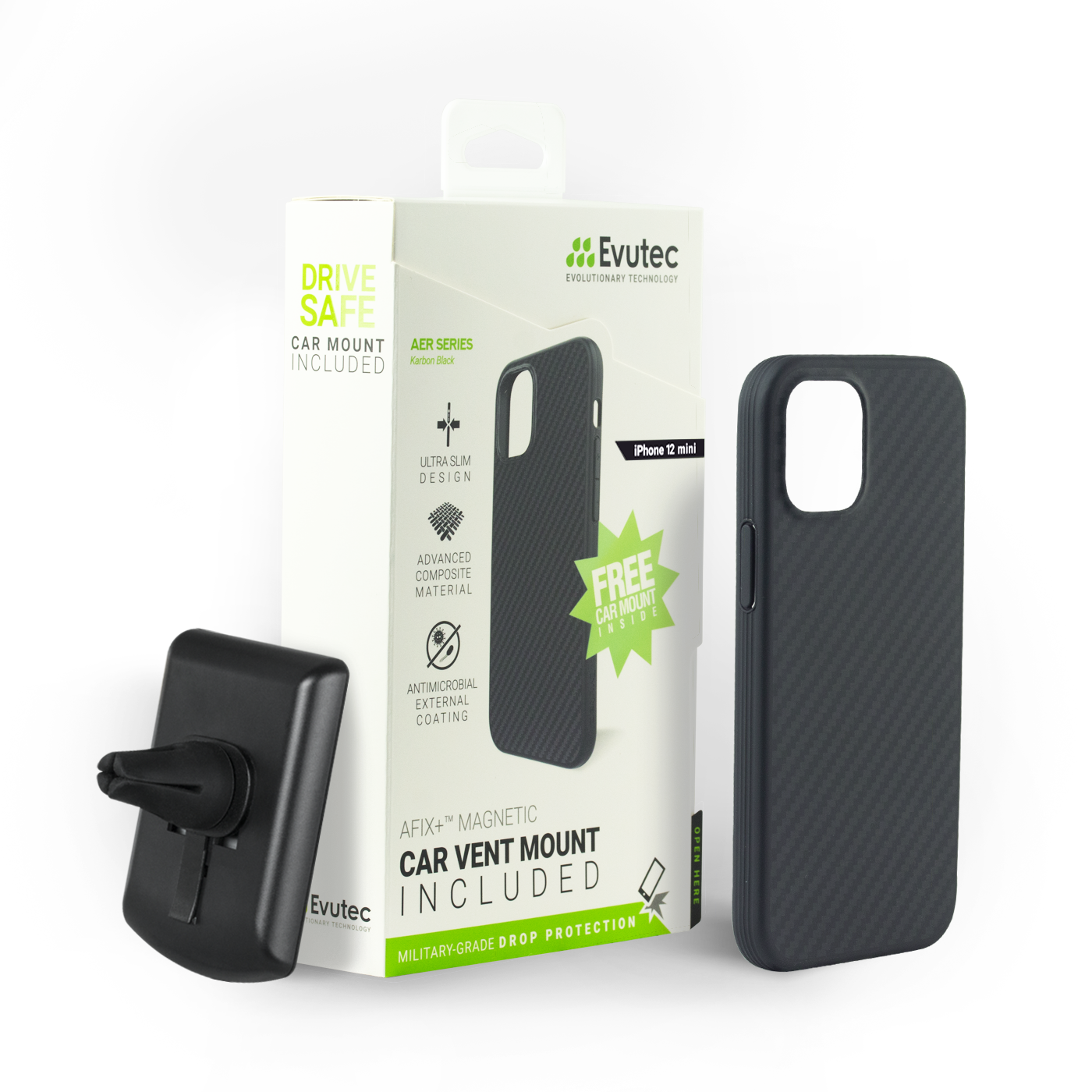 Evutec iPhone 12 mini AER Case with AFIX + Mount - Karbon