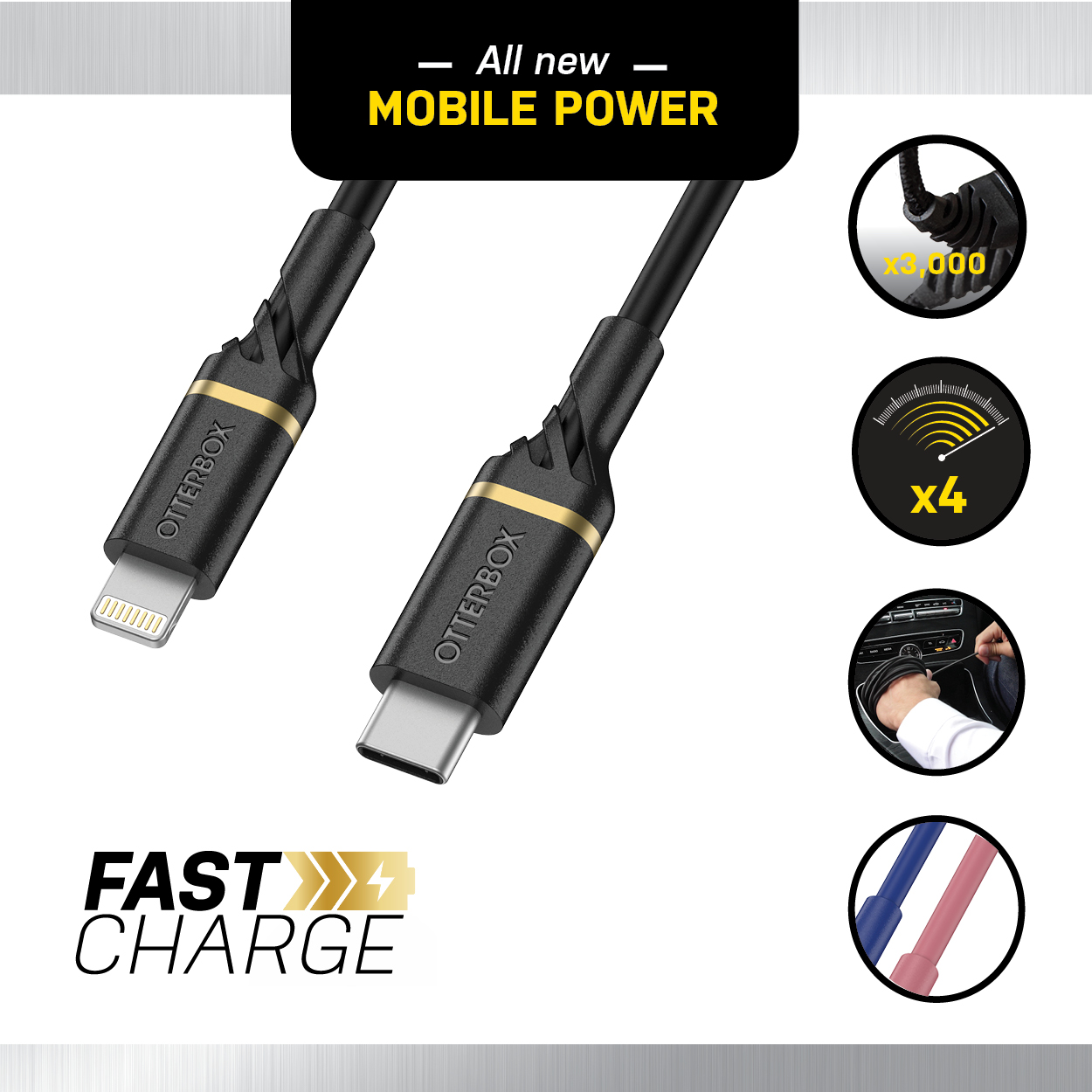 OtterBox Lightning to USB-C Fast Charge Cable - Standard 2 Meter