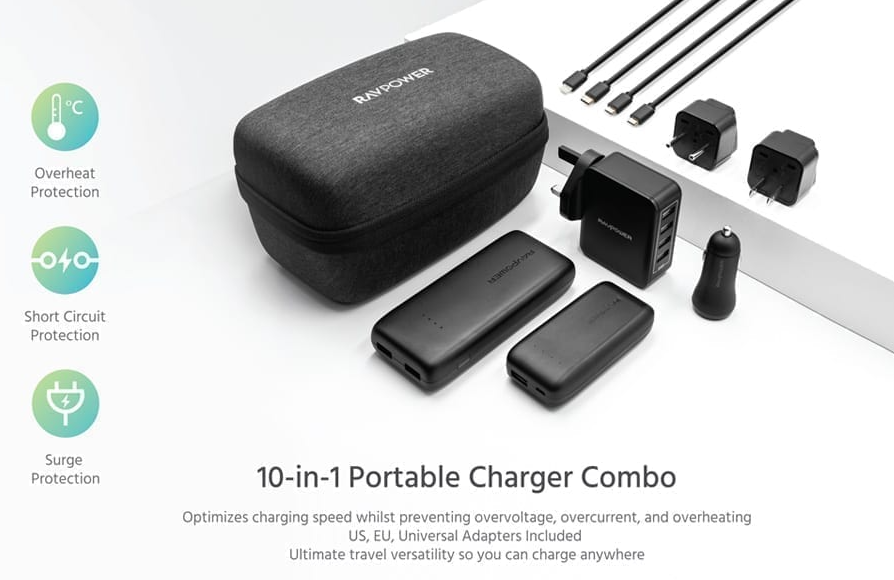 RAVPower RP-PB182 10-Pack Portable Charger Combo - Black
