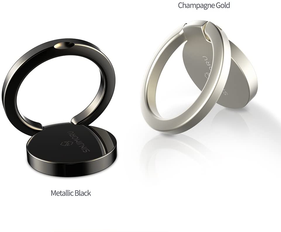 Sinjimoru Phone Ring Holder & Finger Ring Stand 360 Rotation - Metallic Black
