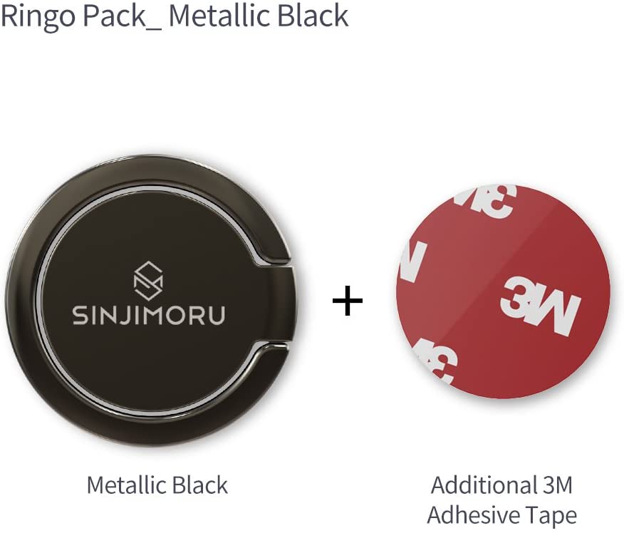 Sinjimoru Phone Ring Holder & Finger Ring Stand 360 Rotation - Metallic Black