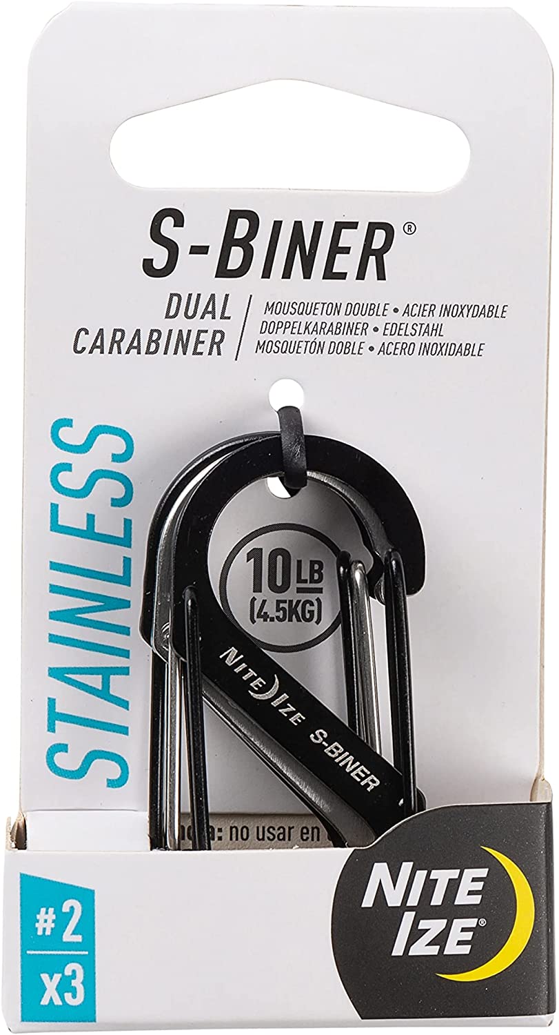 NiteIze S-Biner® Stainless Steel Dual Carabiner #2 - 3 Pack - Black/Stainless