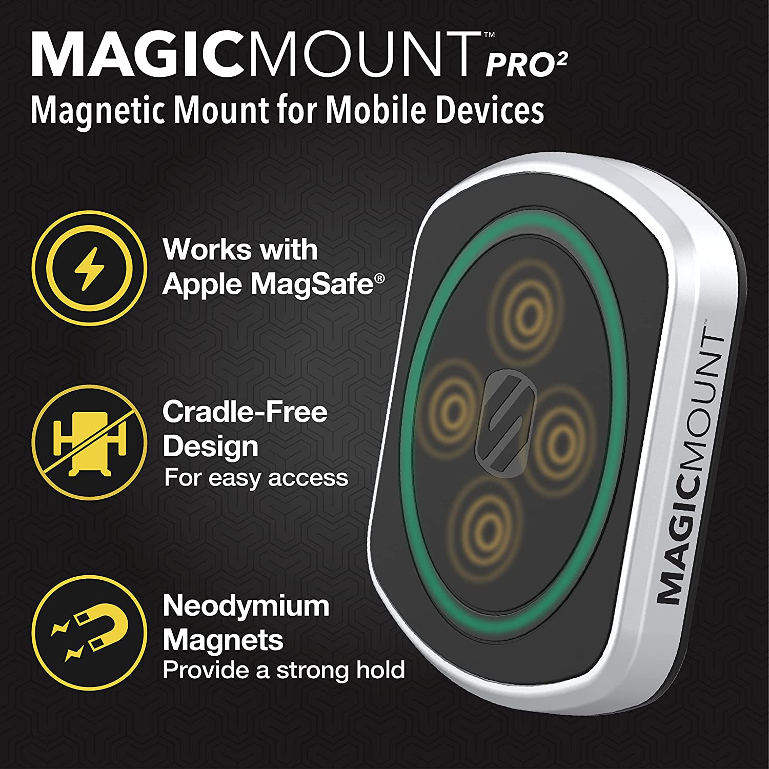 Scosche Pixel MagicMount Pro 2, Universal Magnetic Suction Cup Mount for Car MagSafe, iPhone, Galaxy, Home or Office