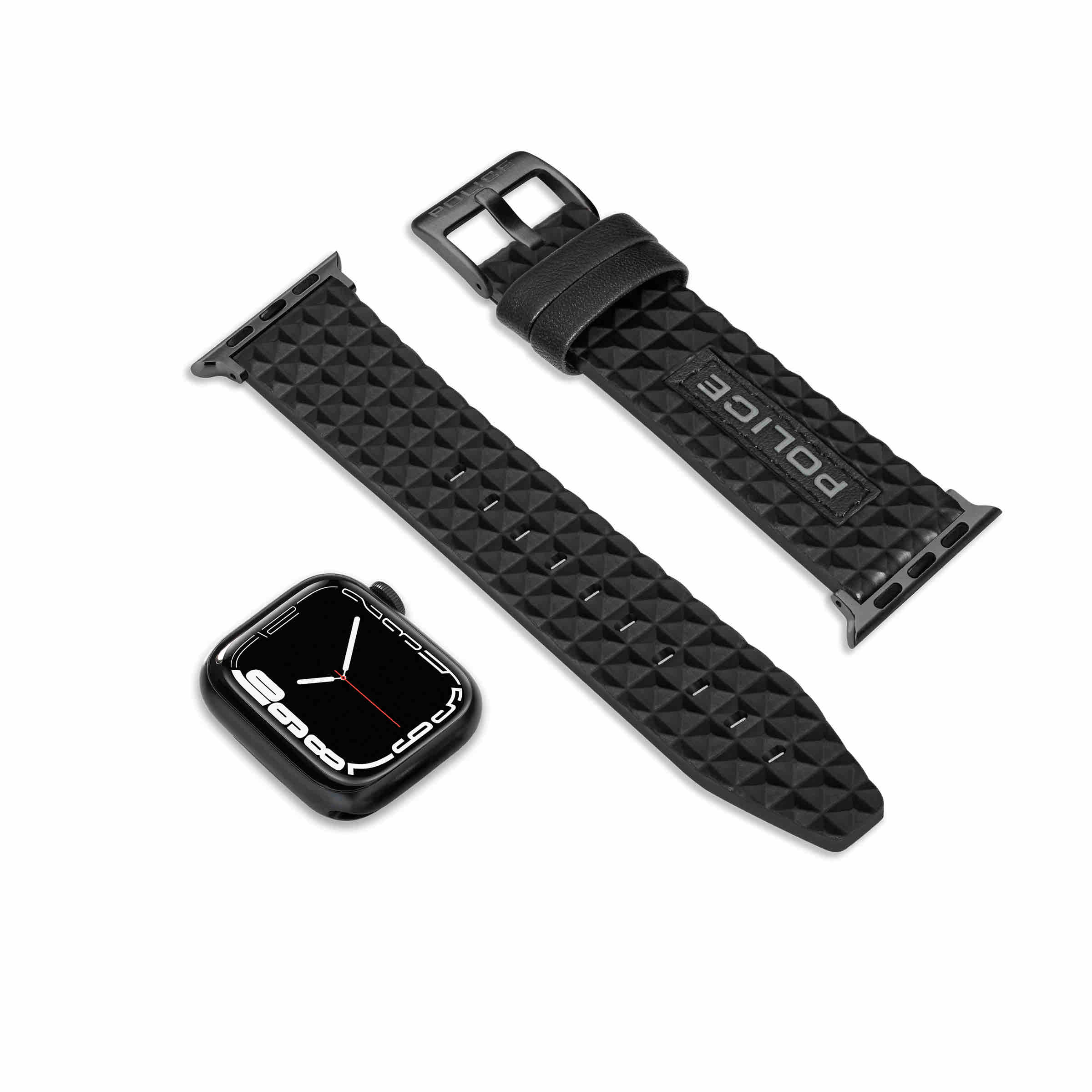 Police Apple Watch Ultra/45/44/42mm, Smart Watch 22mm Pyramid Leather Gun Strap