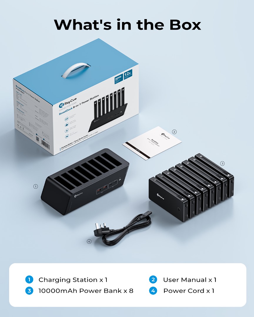 Raycue 8 in 1 Charging Station Combo with 8*10000mAh PD20W Power Bank-UK