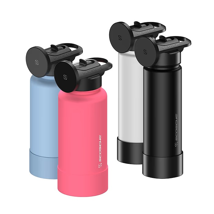 Scosche MagicMount Flask 22oz Stainless Steel Insulated Water Bottle with Magnetic Cell Phone Holder and Tripod Phone Mount Stand Compatible w/ MagSafe