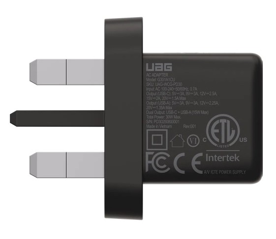 UAG Wall Charger  SRGE 30W 2Port UK Black