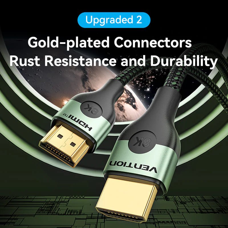Vention Cotton Braided Ultra Thin HDMI-A Male to Male HD Cable 8K 2M Aluminum Alloy Type