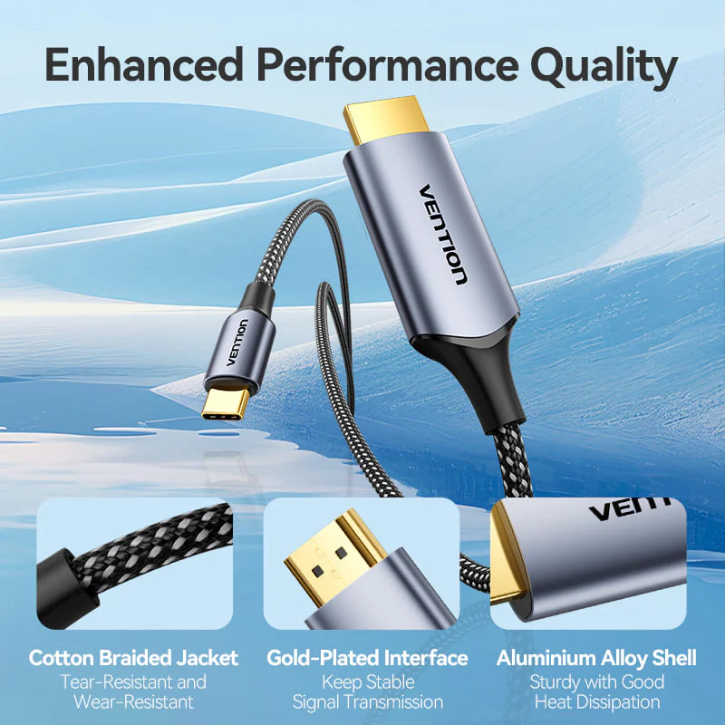 Vention Cotton Braided USB-C to HDMI-A 4K HD Cable 1.8M Aluminum Alloy Type