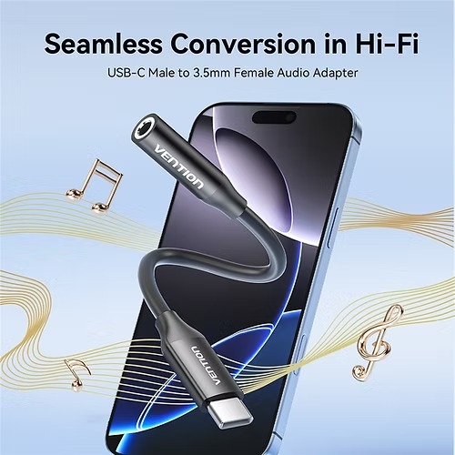 Vention USB-C Male to 3.5MM Earphone Jack with DAC Adapter 0.1M