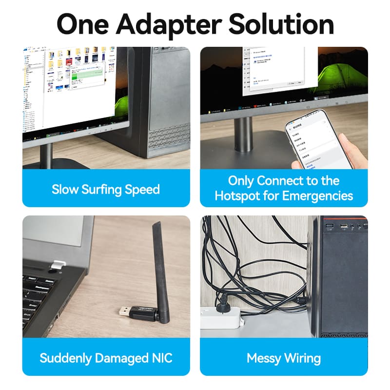 Vention AC650 USB Wi-Fi Dual Band Network Adapter With High Gain Antenna