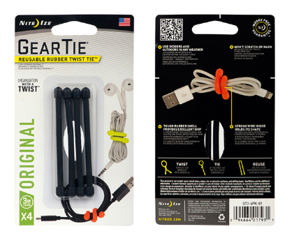 Gear Tie® Reusable Rubber Twist Tie 3 in. - 4 Pack - Black