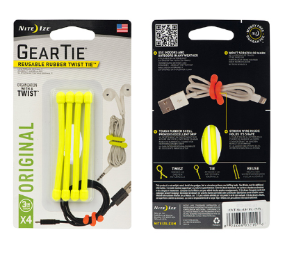 Gear Tie® Reusable Rubber Twist Tie 3 in. - 4 Pack - Neon Yellow