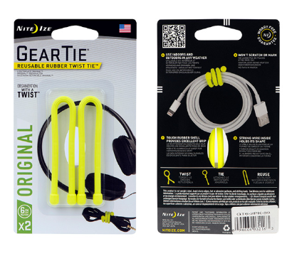 Gear Tie® Reusable Rubber Twist Tie 6 in. - 2 Pack - Neon Yellow