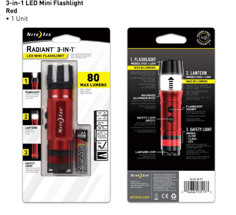 Radiant® 3-in-1  LED Mini Flashlight - Red