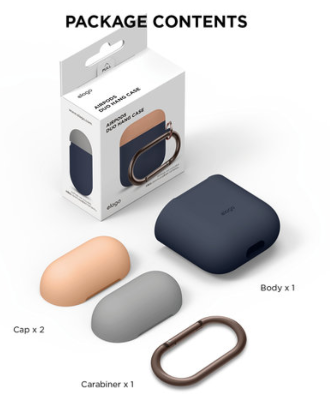 Elago AirPods Duo Hang Case/ Jean indigo / Peach, Grey