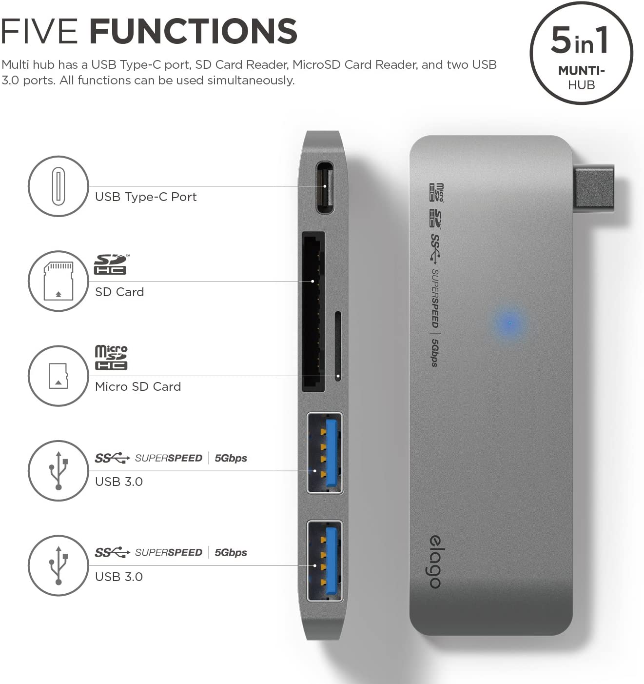 aluminum charging multi hub usb-c / Dark Grey