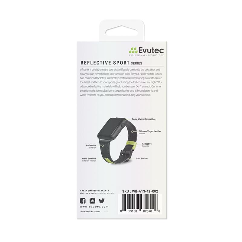 Evutec Apple Watch Band 42-44mm Reflective Sport - Black/Lime