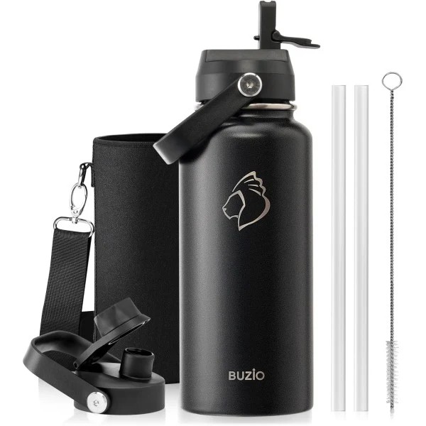Buzio Duet Series Water Bottle with 2 Lids and Sleeve 1L
