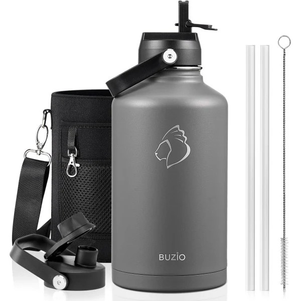 Buzio Duet Series Water Bottle with 2 Lids and Sleeve 1.9L